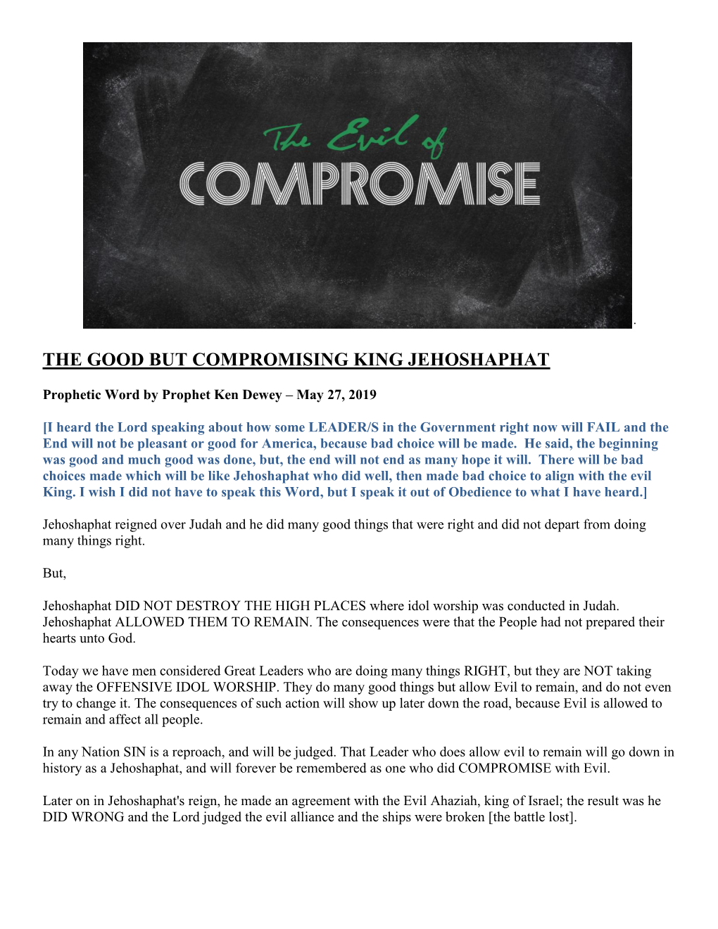 The Good but Compromising King Jehoshaphat