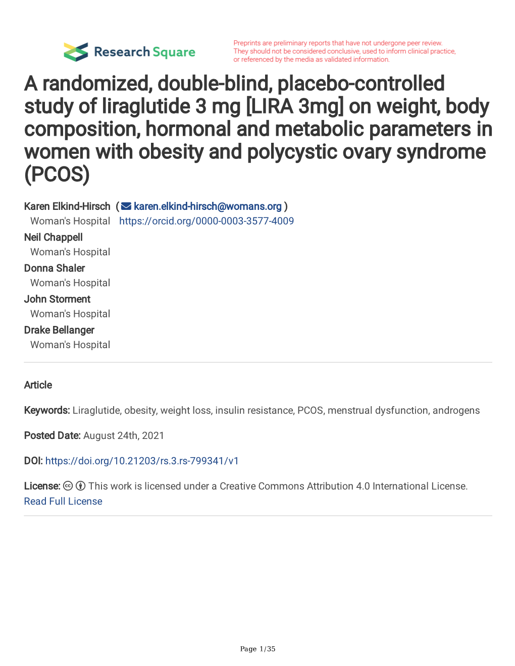 A Randomized, Double-Blind, Placebo-Controlled Study Of