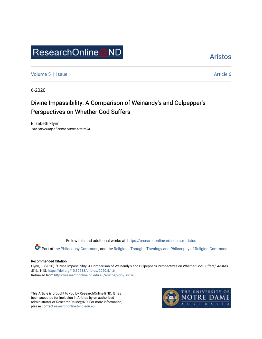 Divine Impassibility: a Comparison of Weinandy's and Culpepper's Perspectives on Whether God Suffers