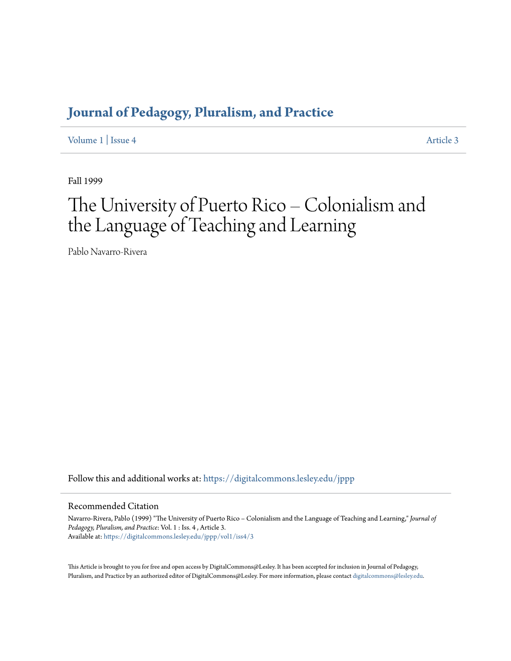 The University of Puerto Rico Â•Fi Colonialism and the Language Of