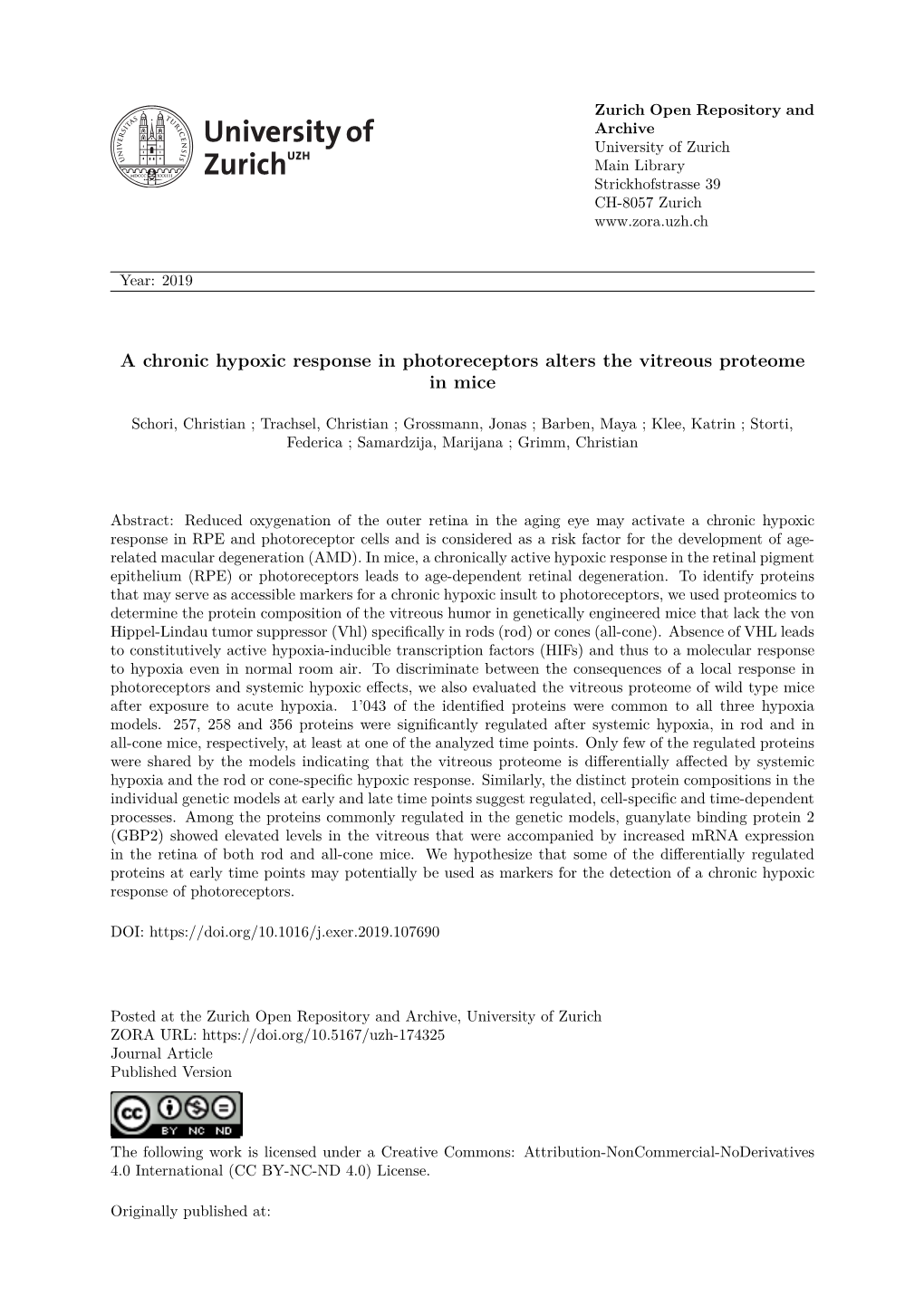 A Chronic Hypoxic Response in Photoreceptors Alters the Vitreous Proteome in Mice