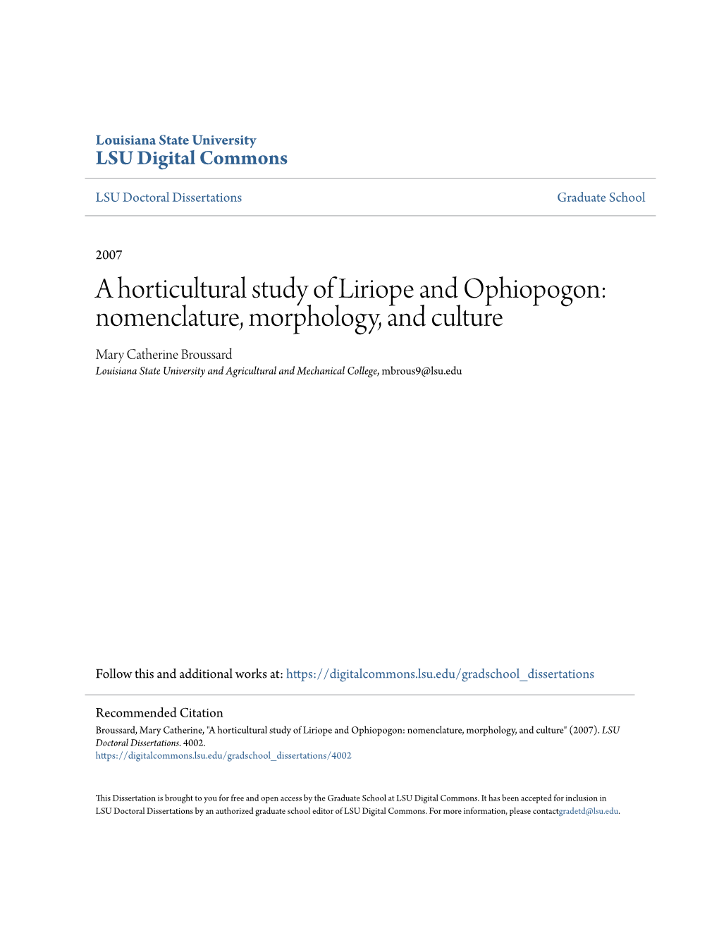 A Horticultural Study of Liriope and Ophiopogon