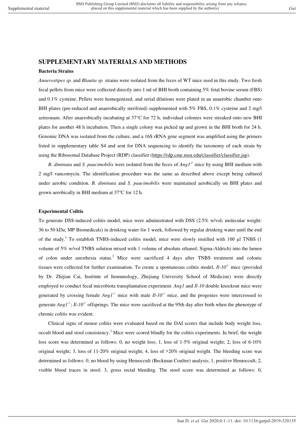 SUPPLEMENTARY MATERIALS and METHODS Bacteria Strains Anaerostipes Sp