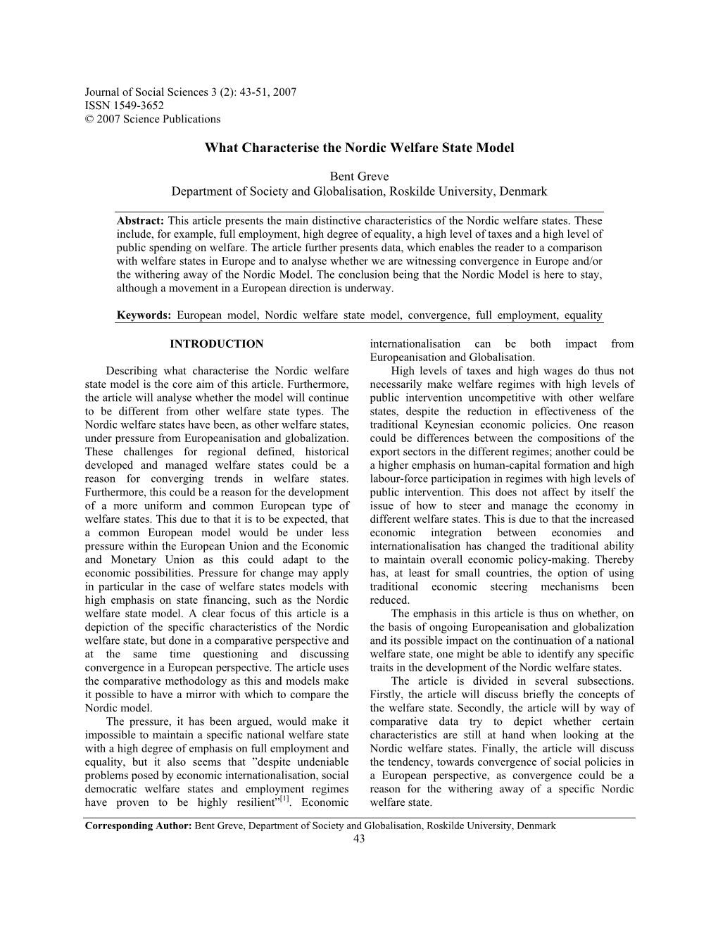 What Characterise the Nordic Welfare State Model