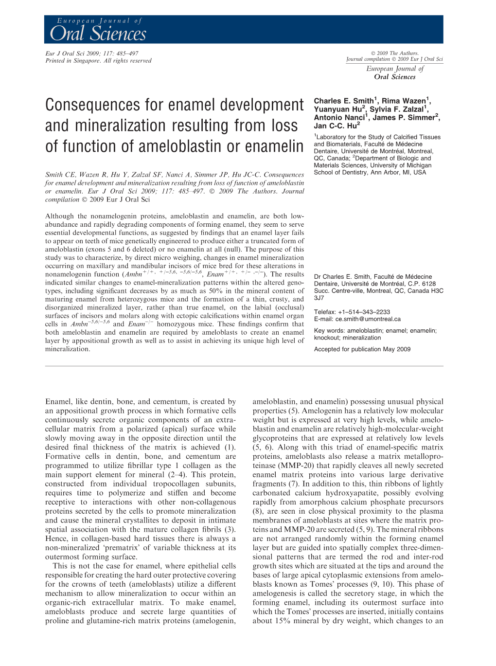 Consequences for Enamel Development and Mineralization