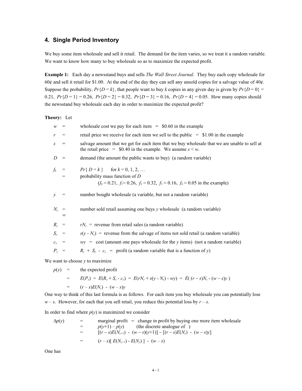 Single Period Inventory