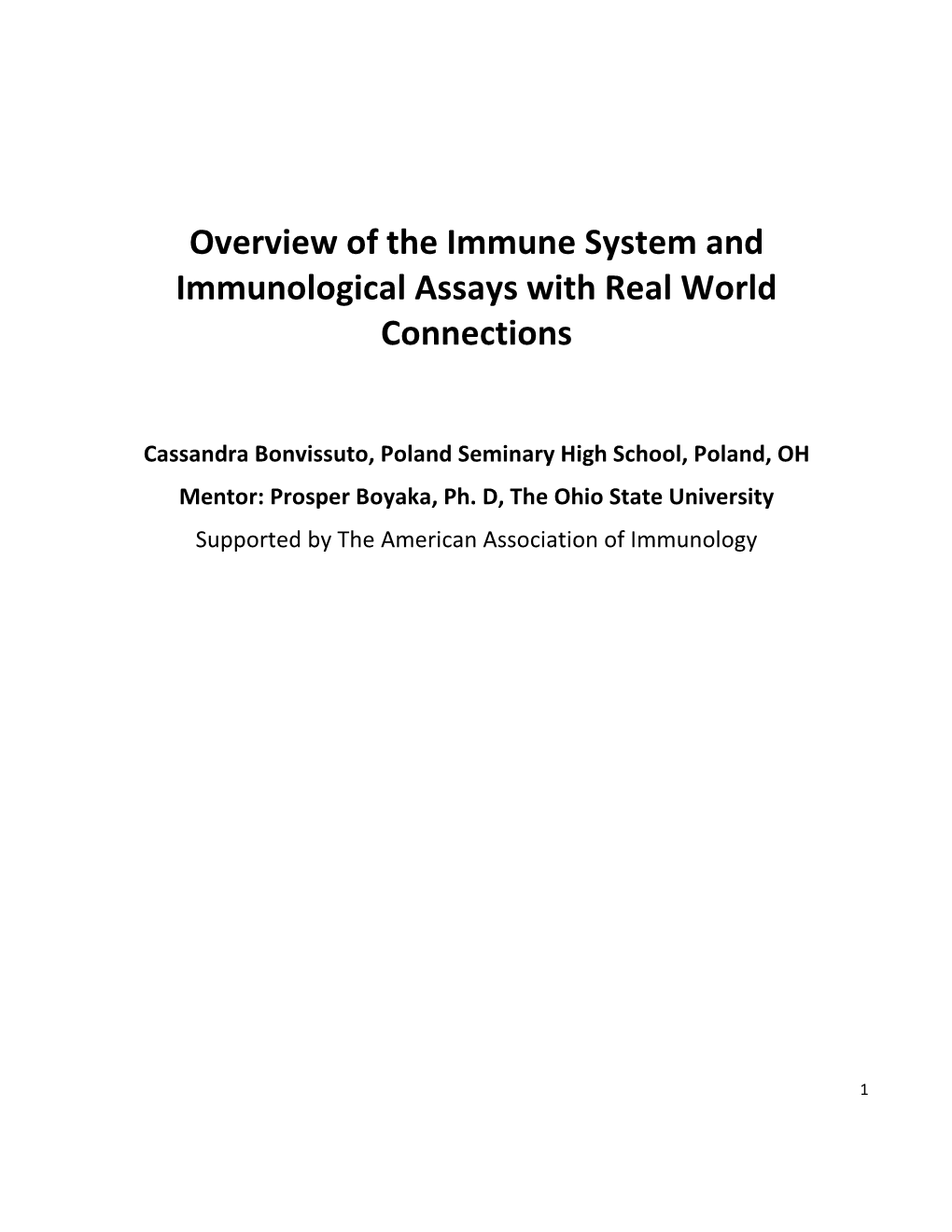 Overview of the Immune System and Immunological Assays with Real World Connections
