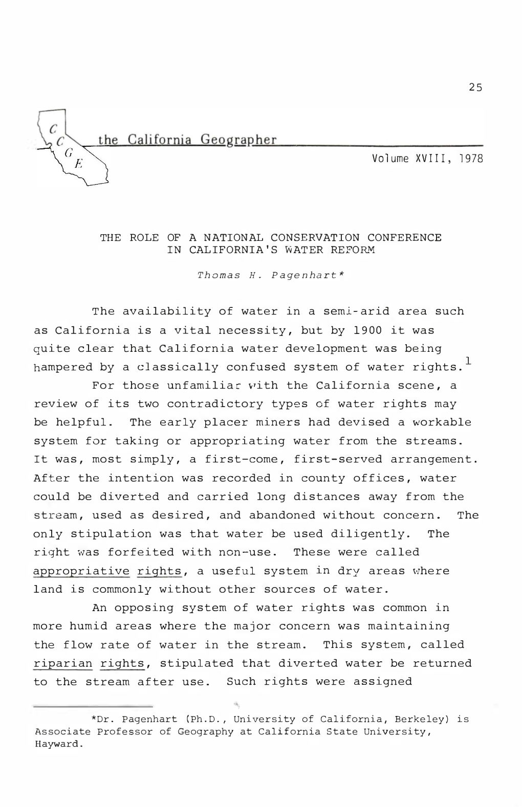 E California Geograr.,..H'"'"E:.:O R ______� Volume XVIII, 1978