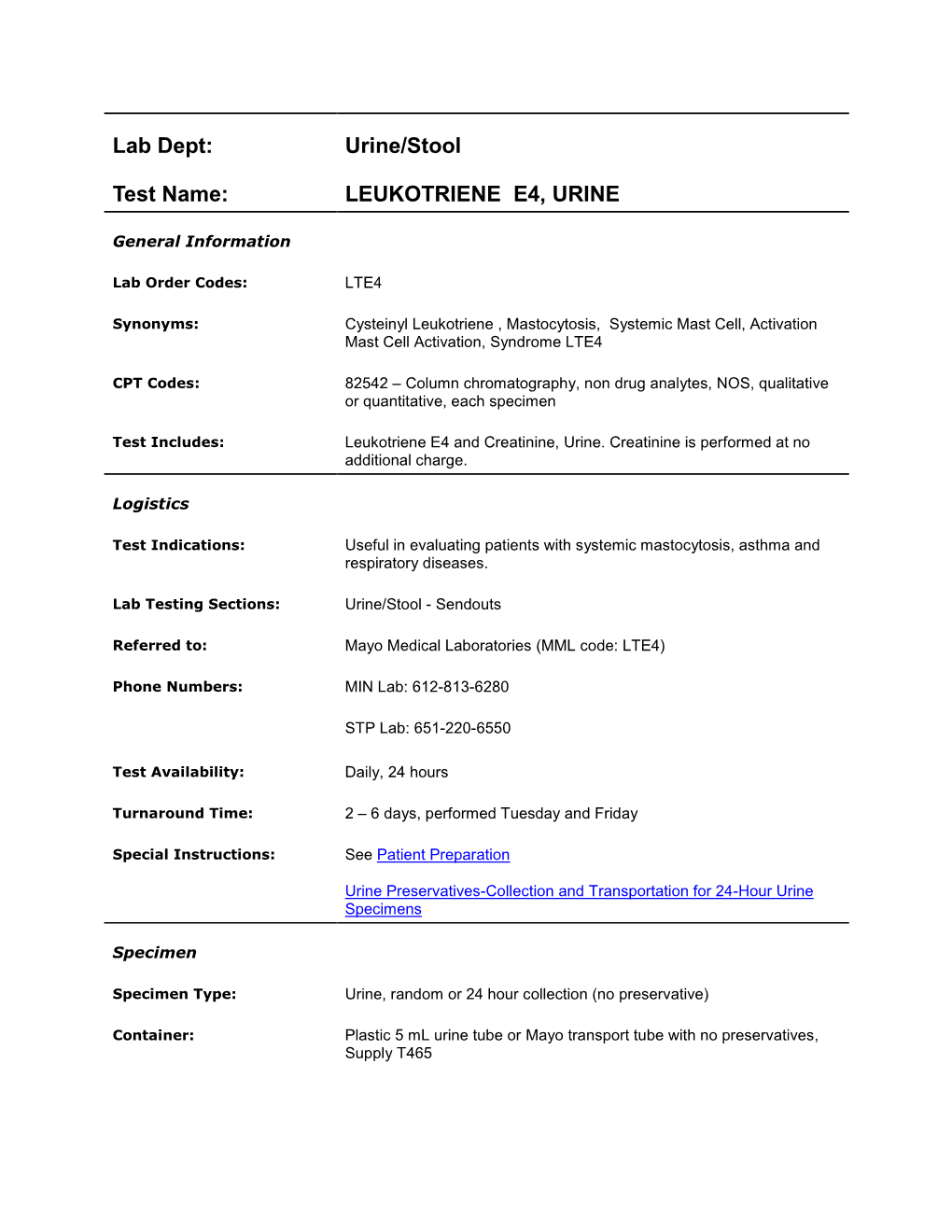 Leukotriene 4, Urine