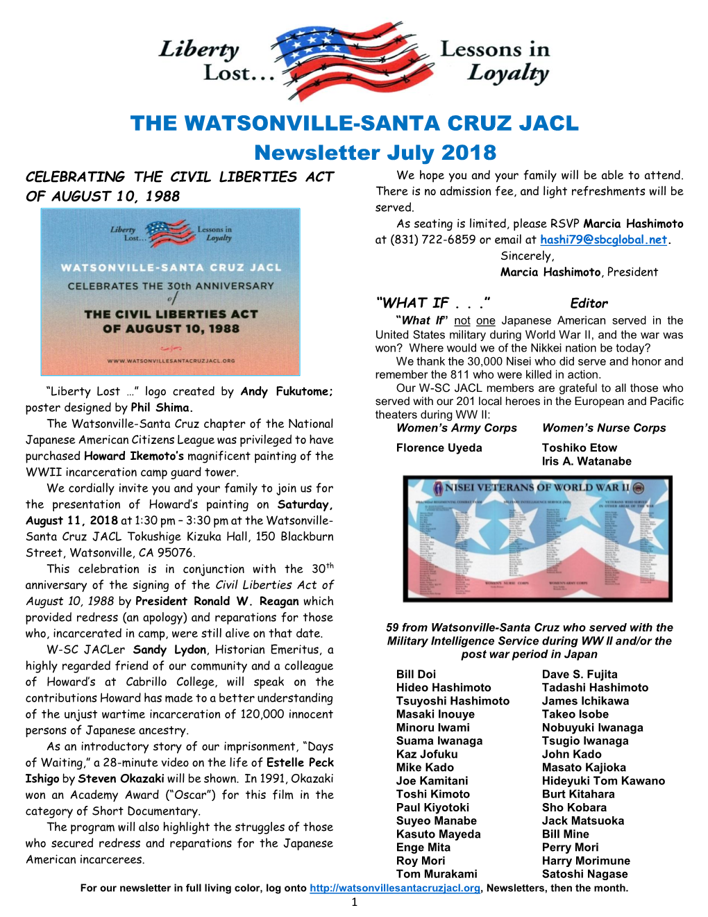 THE WATSONVILLE-SANTA CRUZ JACL Newsletter July 2018