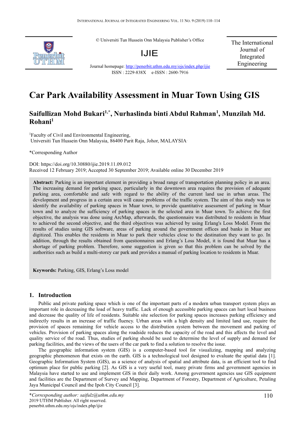 Car Park Availabilityassessment in Muar Town Using