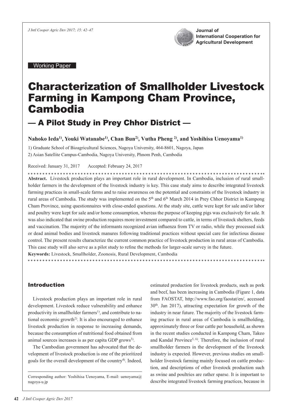 Characterization of Smallholder Livestock Farming in Kampong Cham Province, Cambodia — a Pilot Study in Prey Chhor District —