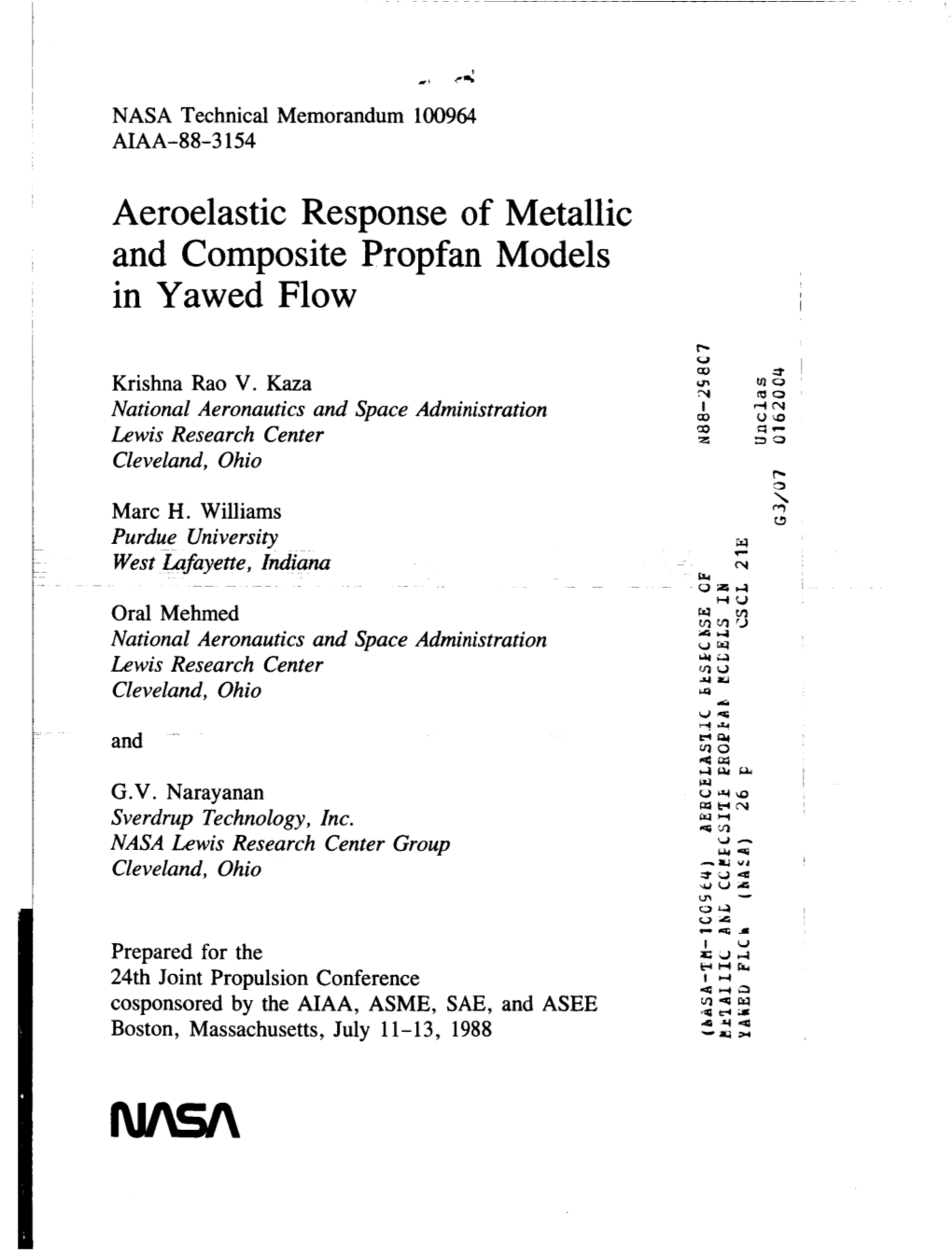 Aeroelastic Response of Metallic and Composite Propfan Models in Yawed Flow