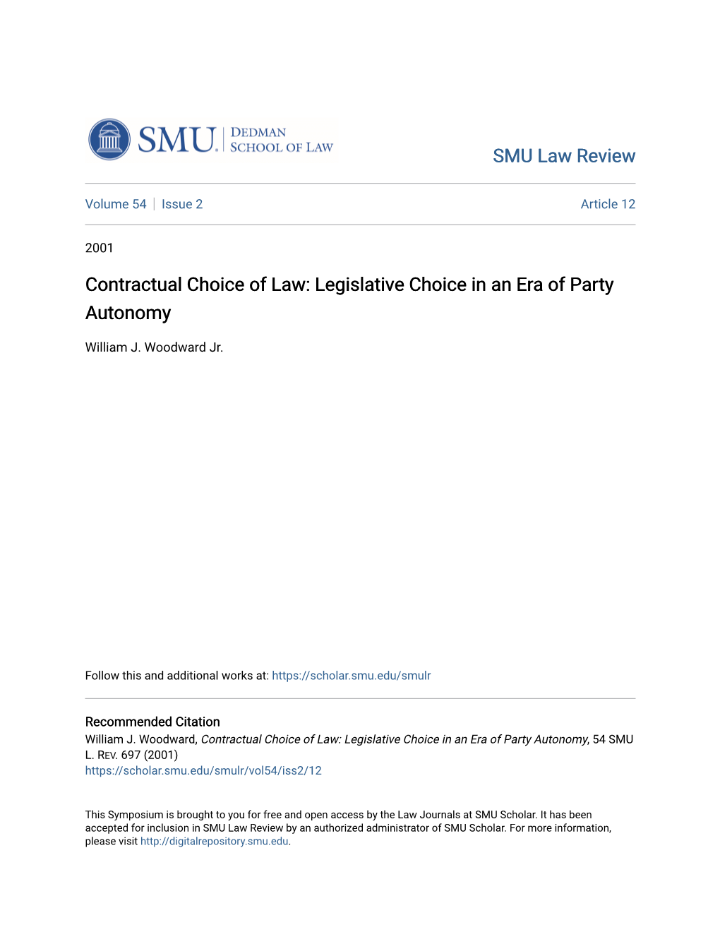 Contractual Choice of Law: Legislative Choice in an Era of Party Autonomy