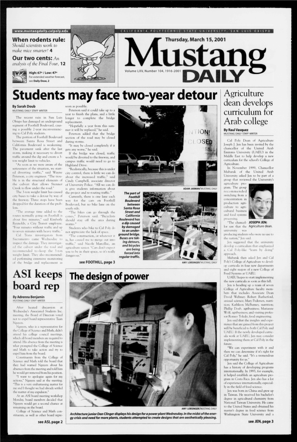 Mustang Daily, March 15, 2001