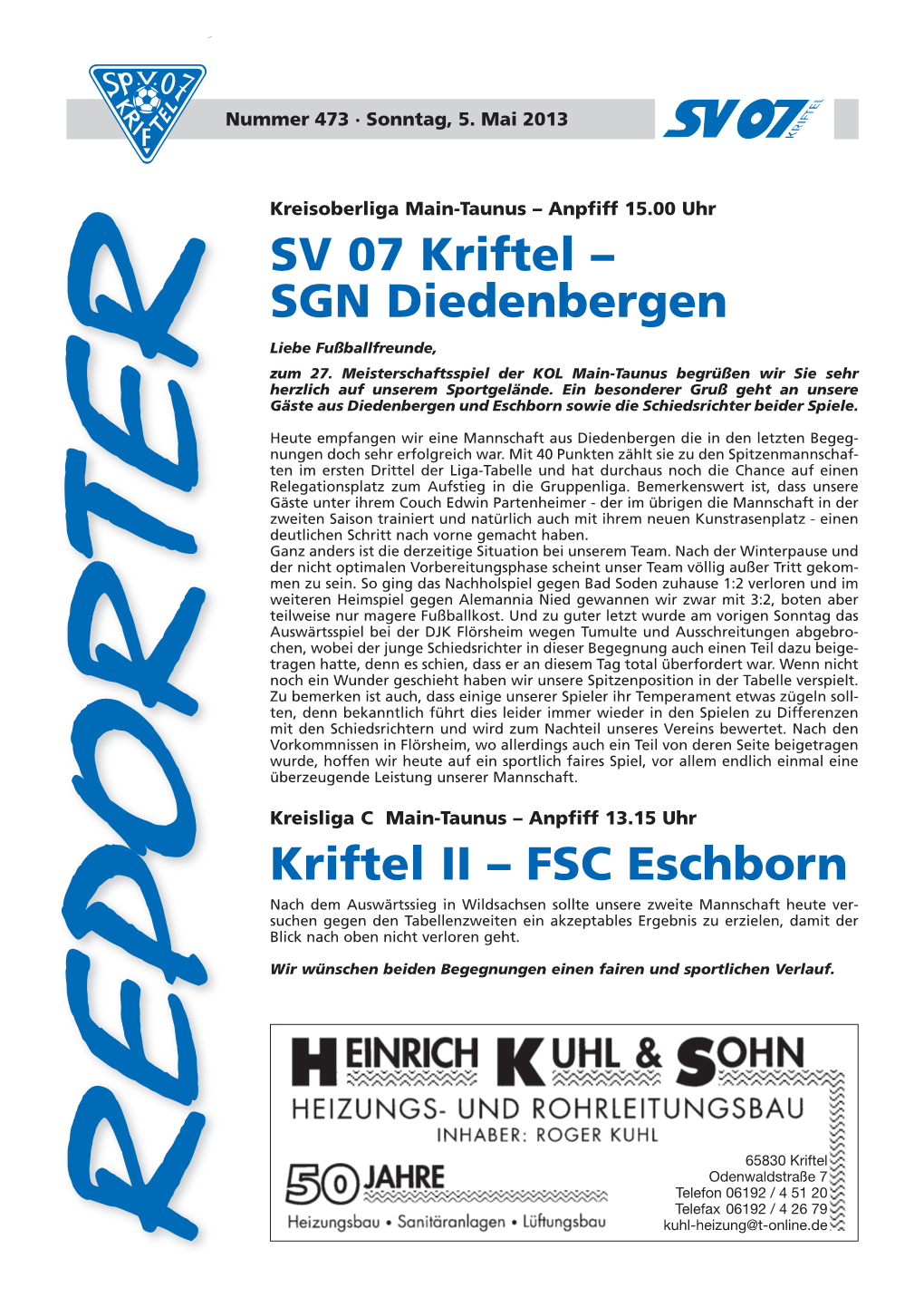 SGN Diedenbergen Kriftel II – FSC Eschborn