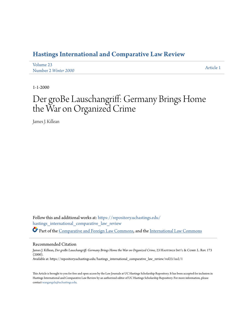 Germany Brings Home the War on Organized Crime James J