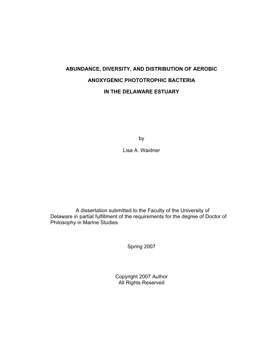 Abundance, Diversity, and Distribution of Aerobic