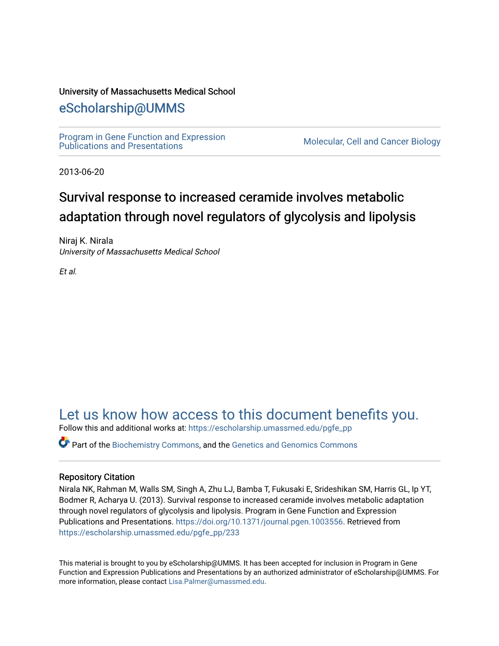 Survival Response to Increased Ceramide Involves Metabolic Adaptation Through Novel Regulators of Glycolysis and Lipolysis