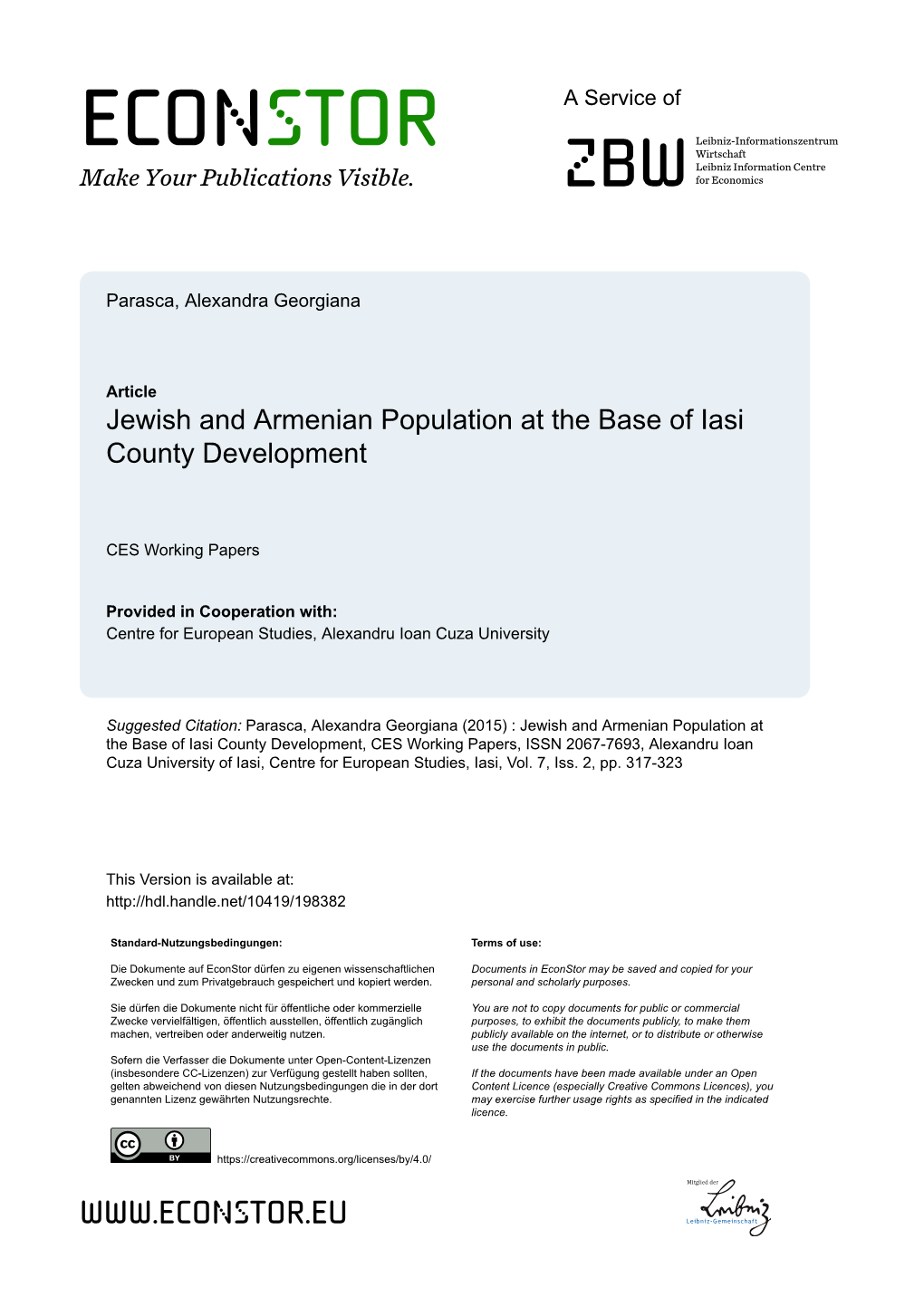 Jewish and Armenian Population at the Base of Iasi County Development