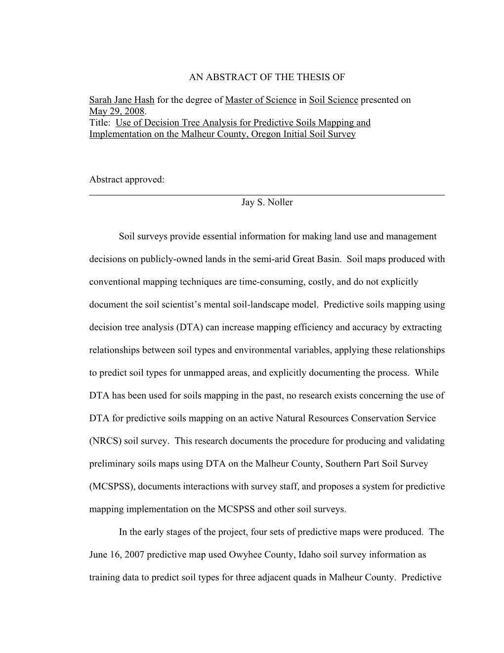 Use of Decision Tree Analysis for Predictive Soils Mapping and Implementation on the Malheur County, Oregon Initial Soil Survey