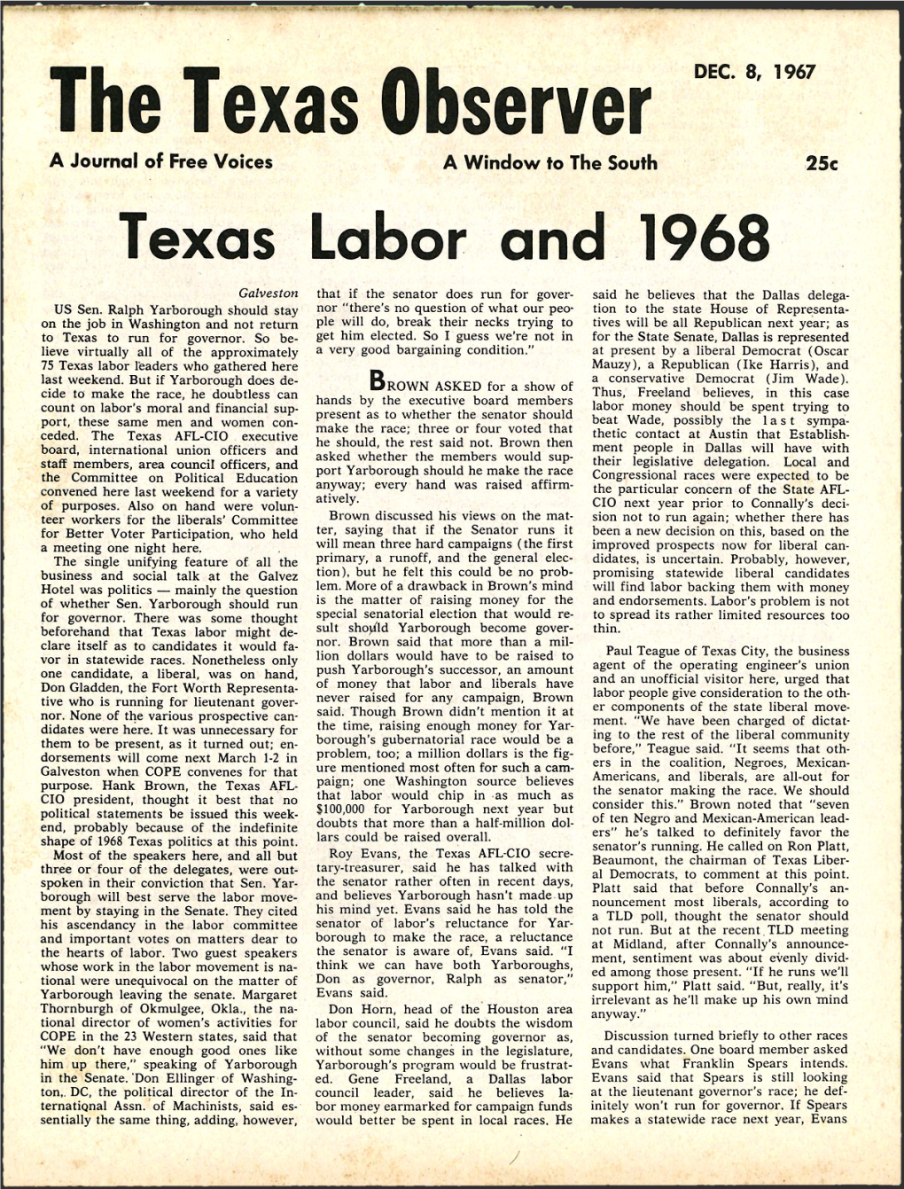 The Texas Observer DEC. 8, 1967