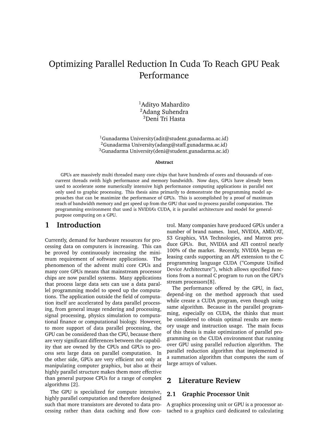 Optimizing Parallel Reduction in Cuda to Reach GPU Peak Performance