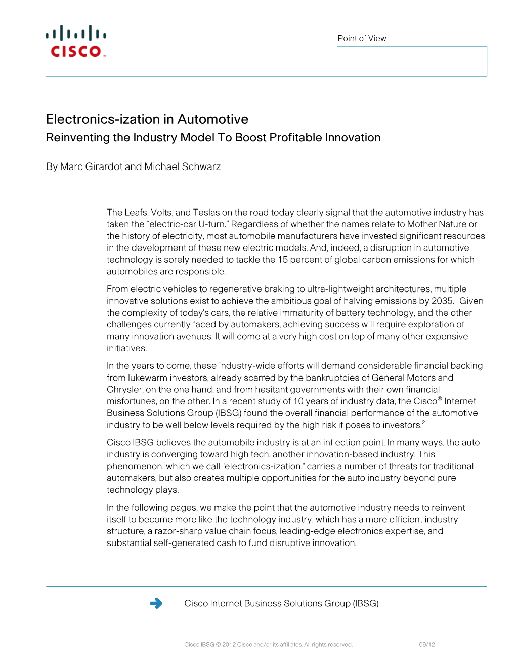 Electronics-Ization in Automotive Reinventing the Industry Model to Boost Profitable Innovation