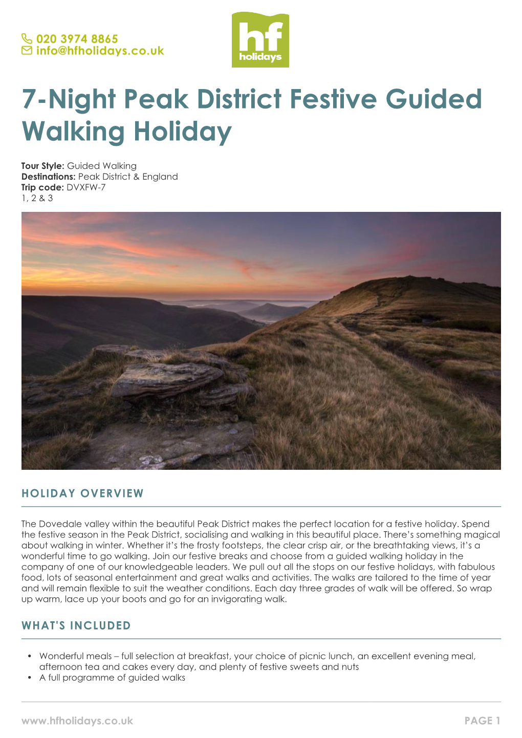 7-Night Peak District Festive Guided Walking Holiday