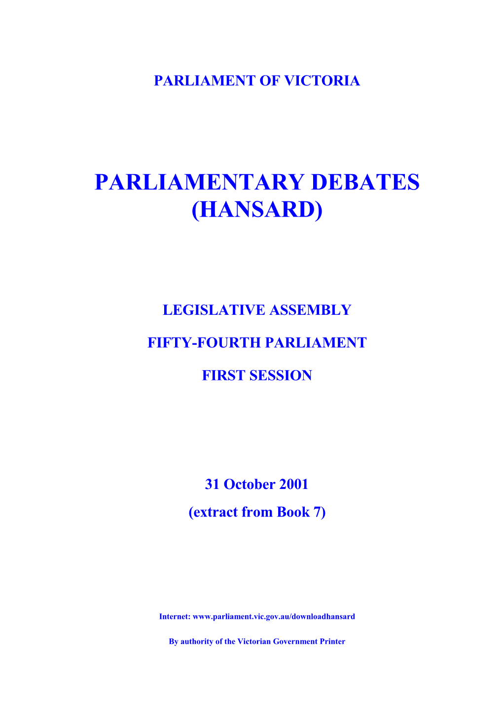 Assembly Parlynet Extract 31 October 2001 from Book 7
