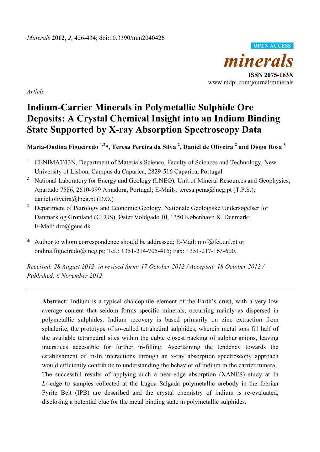 Indium-Carrier Minerals in Polymetallic Sulphide Ore Deposits