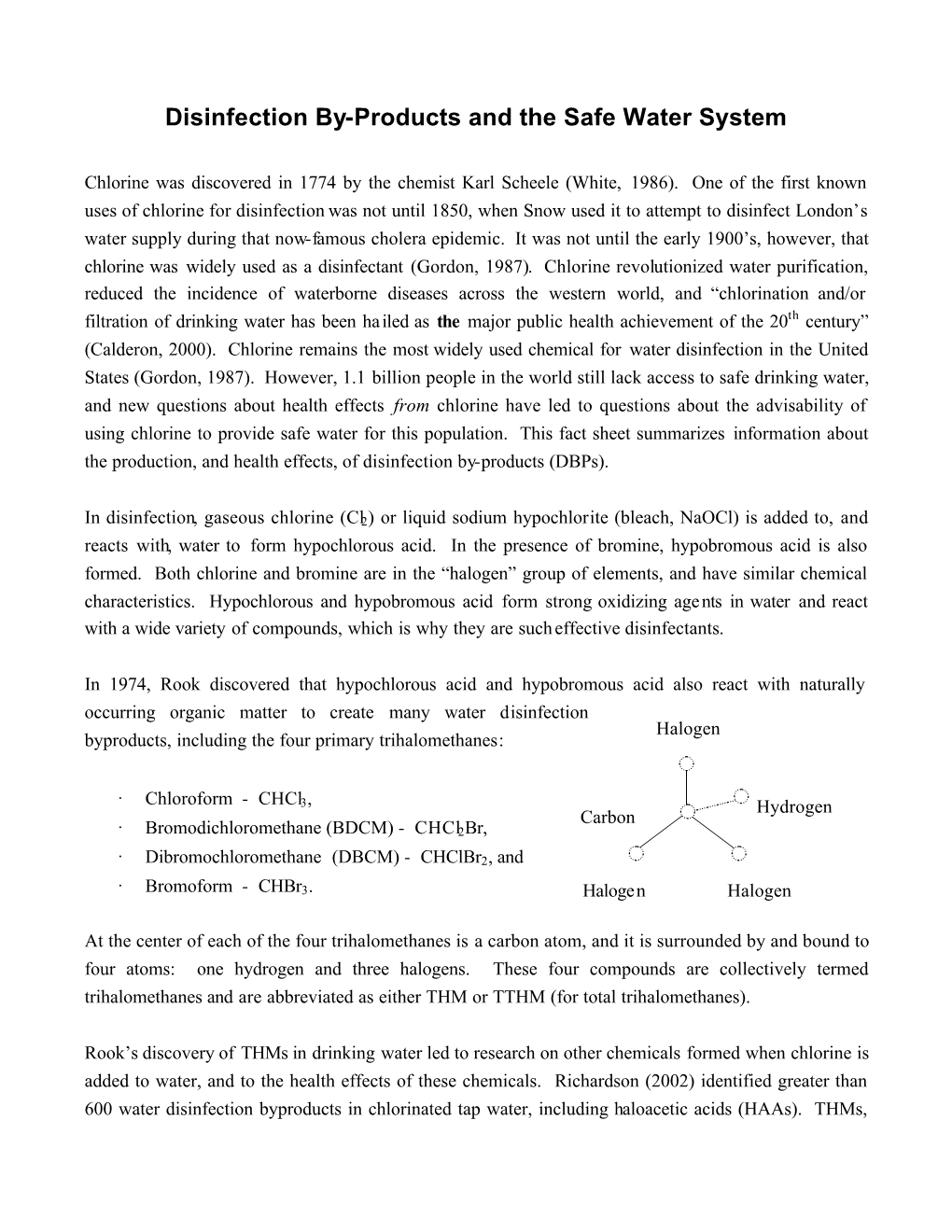 Disinfection By-Products and the Safe Water System