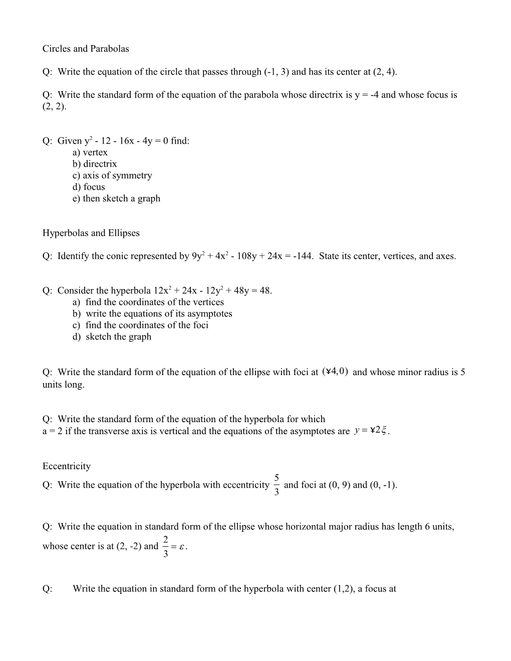 Circles and Parabolas