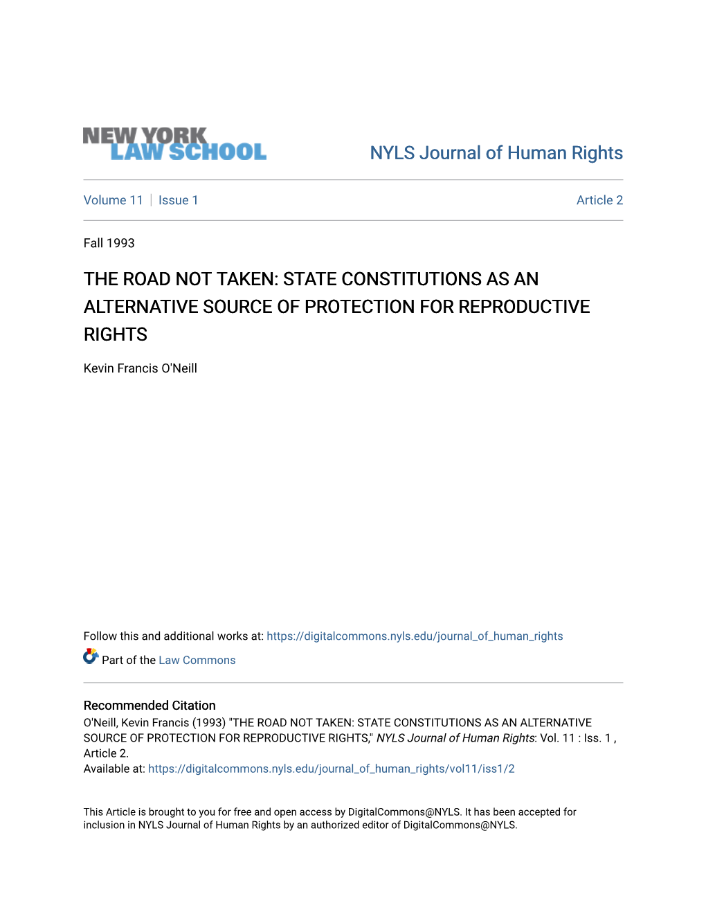 The Road Not Taken: State Constitutions As an Alternative Source of Protection for Reproductive Rights