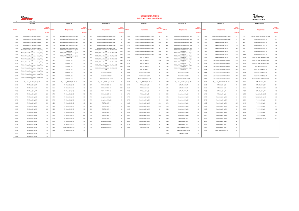 Grille Disney Junior Du 17 Au 23 Mai 2020 Sem 20