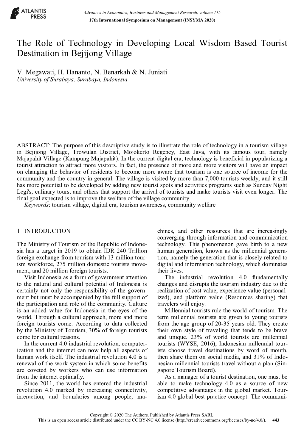 The Role of Technology in Developing Local Wisdom Based Tourist Destination in Bejijong Village