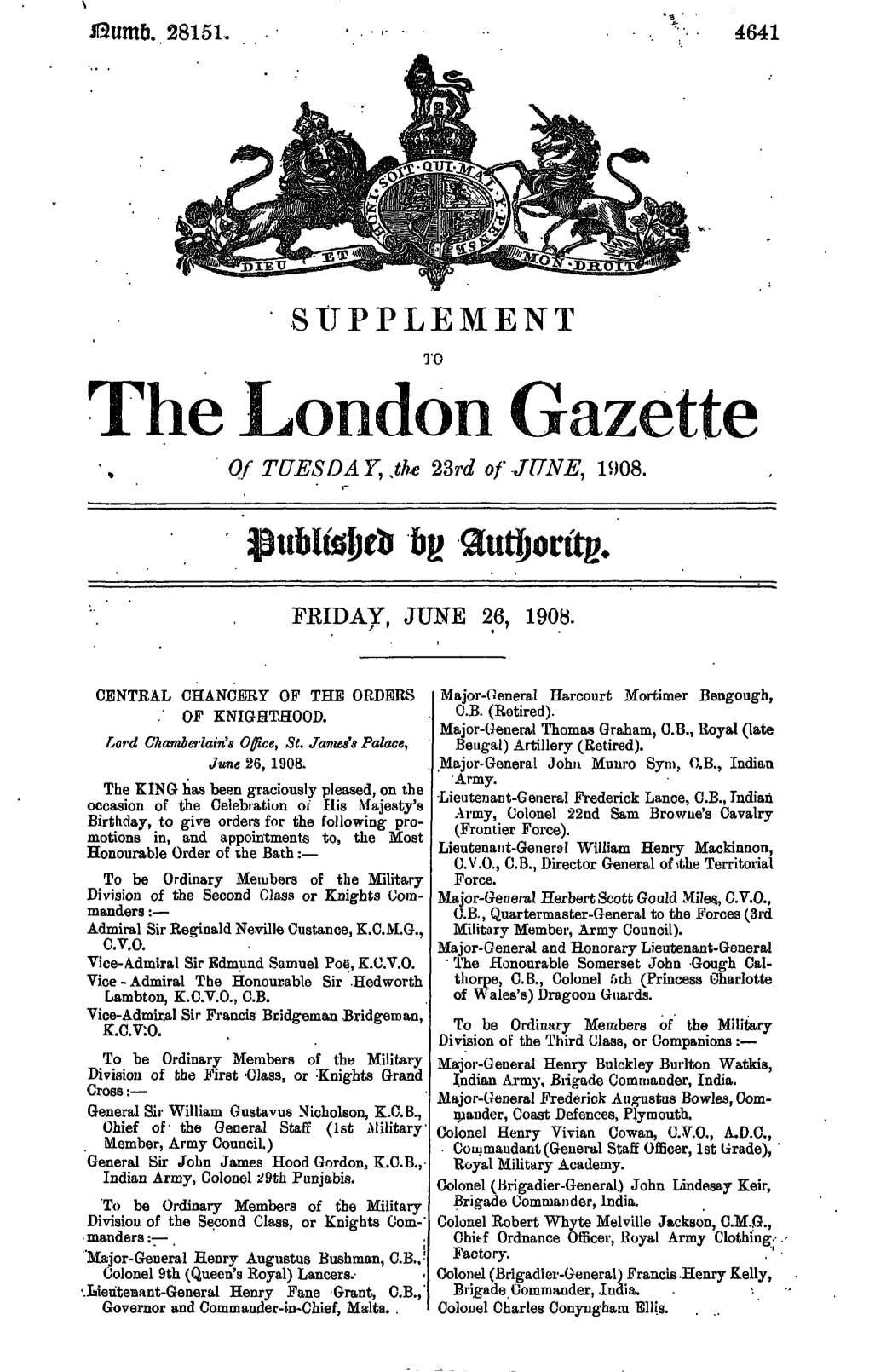 The London of TUESDA F, Jthe 23Rd of JUNE, 1908 Iig