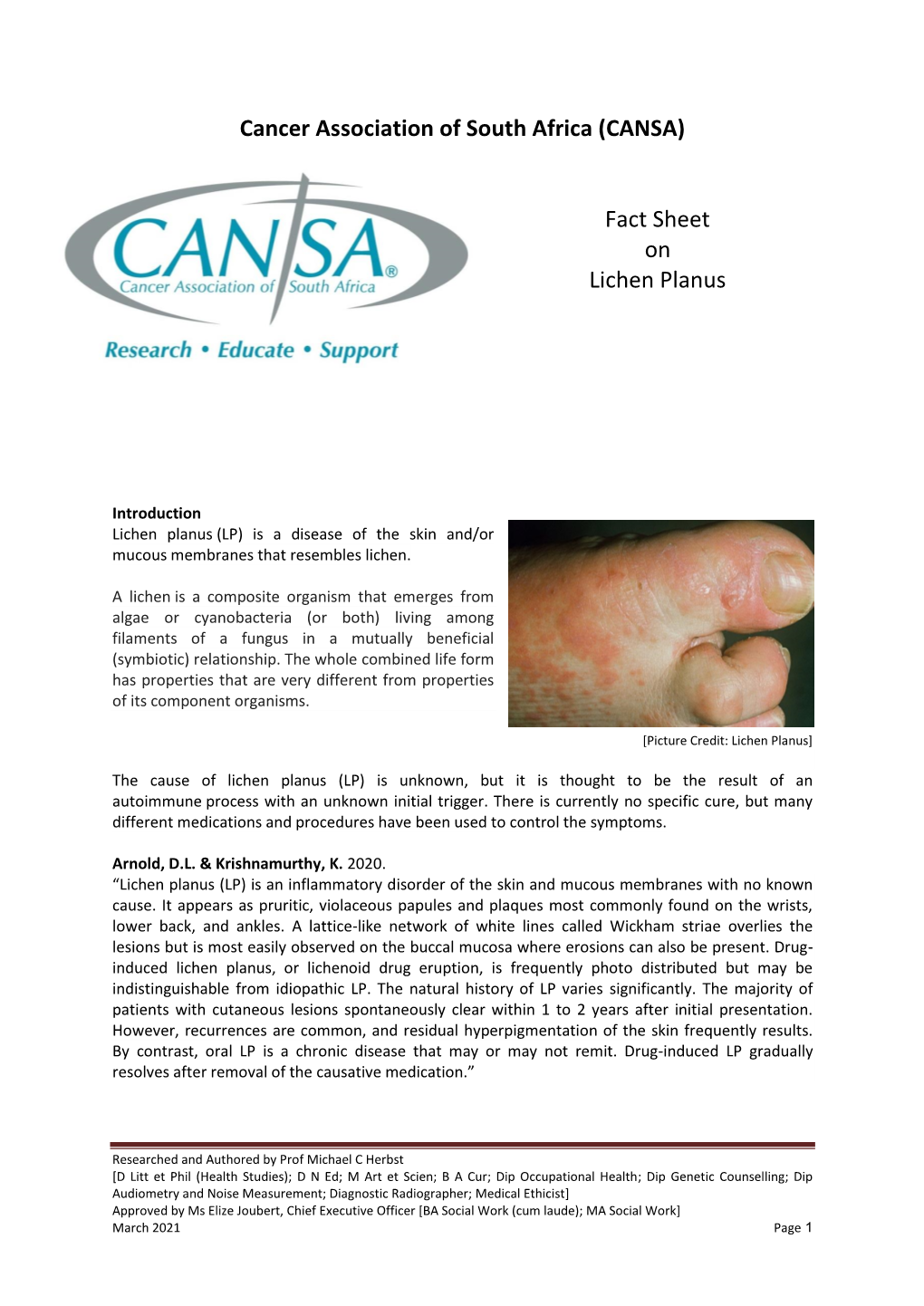 (CANSA) Fact Sheet on Lichen Planus