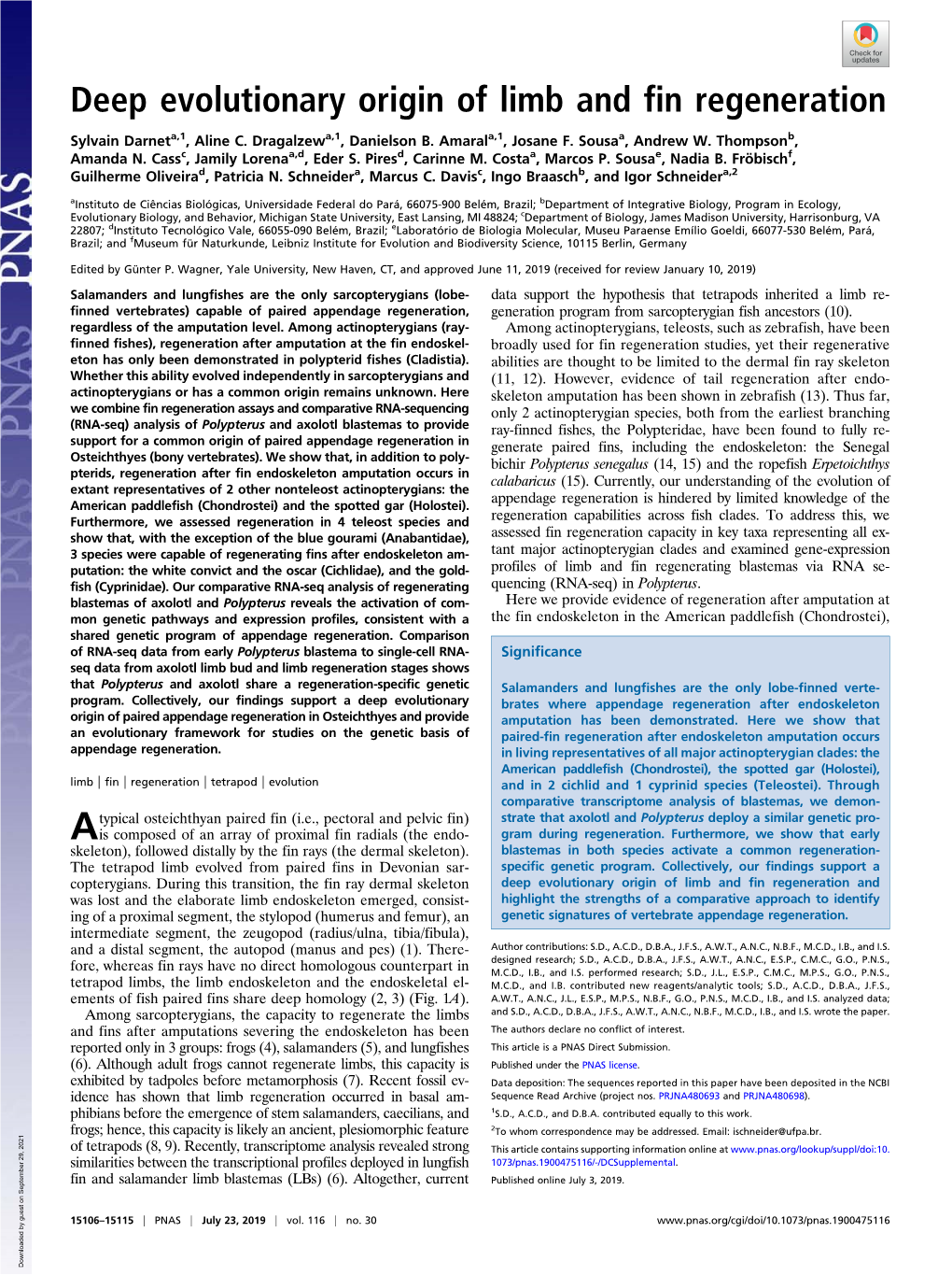 Deep Evolutionary Origin of Limb and Fin Regeneration