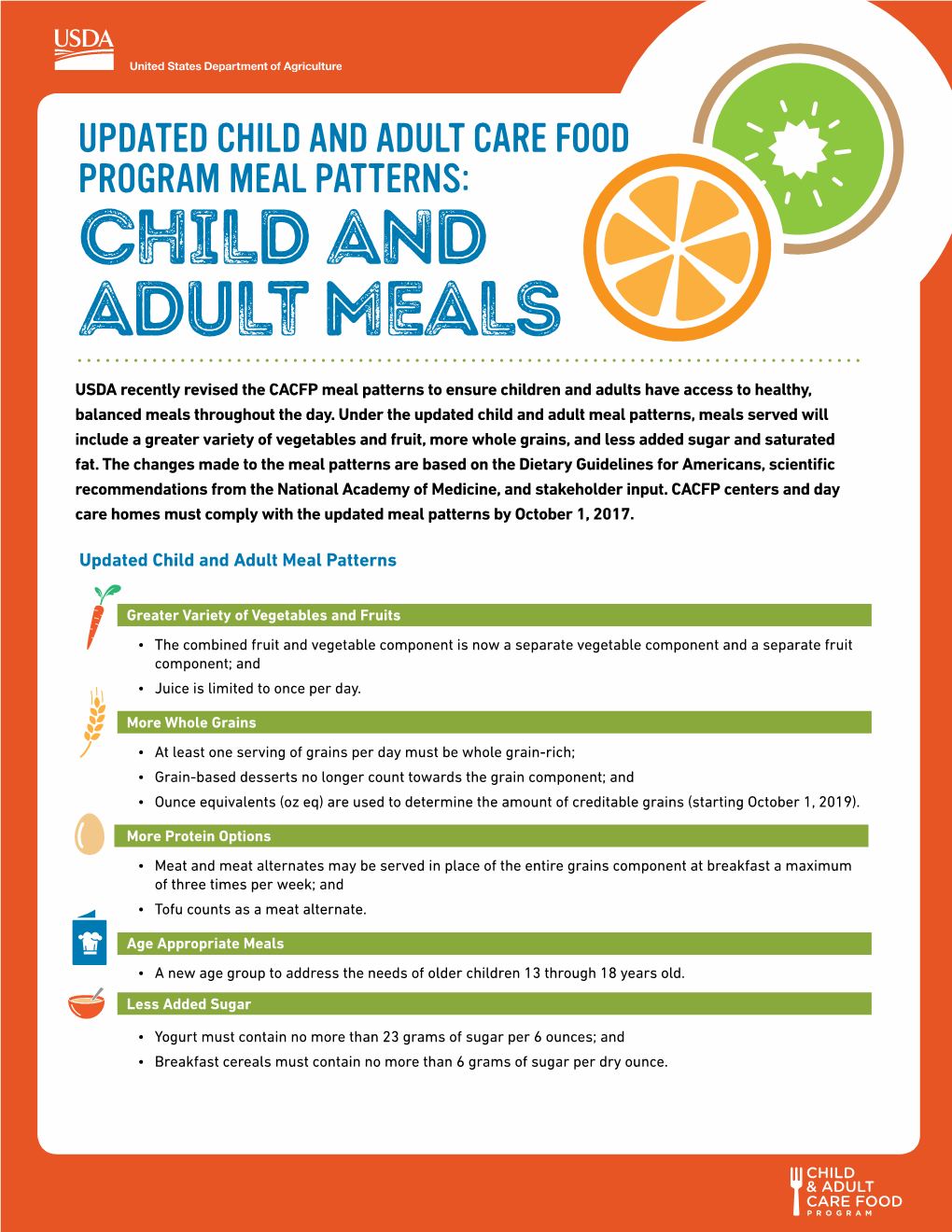 Updated Child and Adult Care Food Program Meal Patterns: Child and Adult Meals