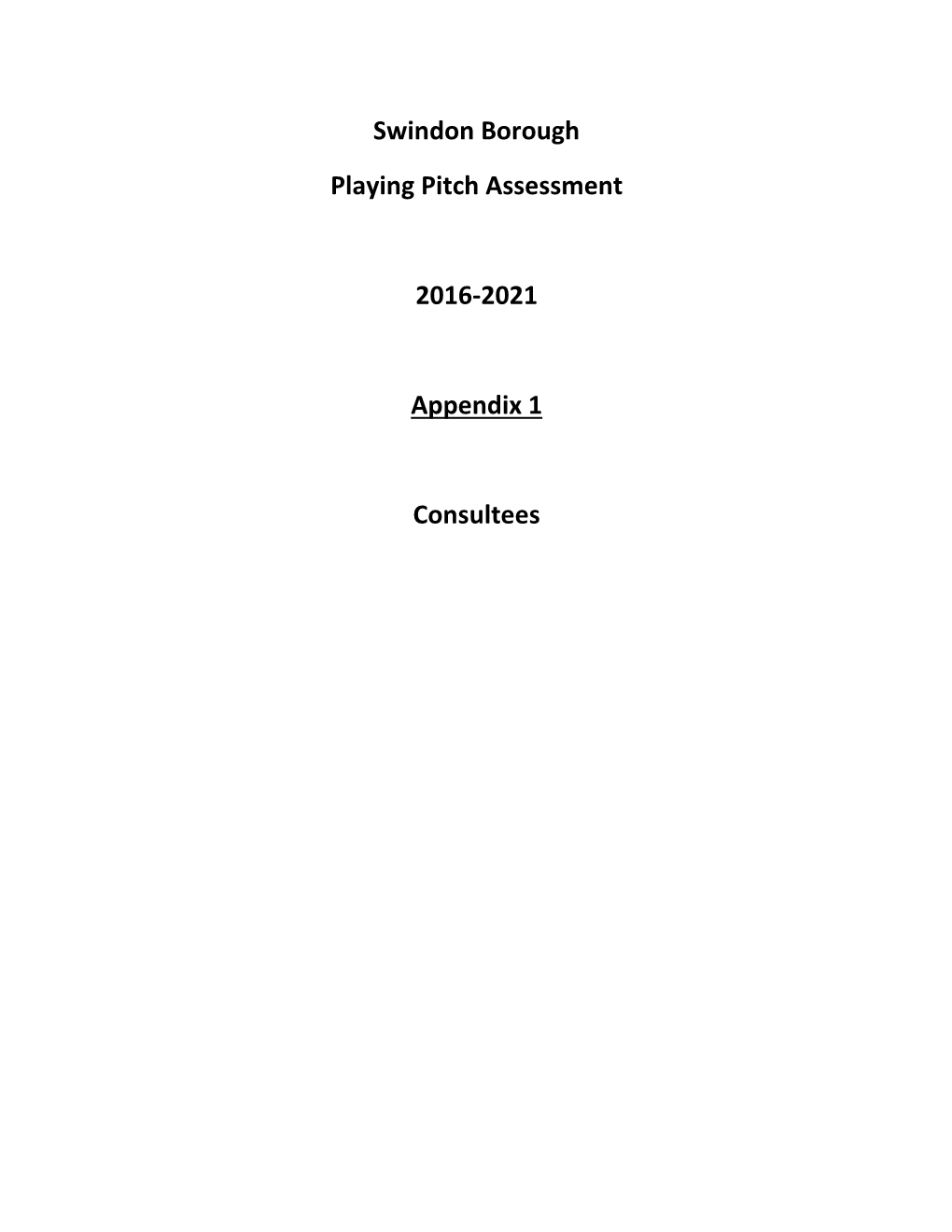 Swindon Playing Pitch Strategy Assessment Report