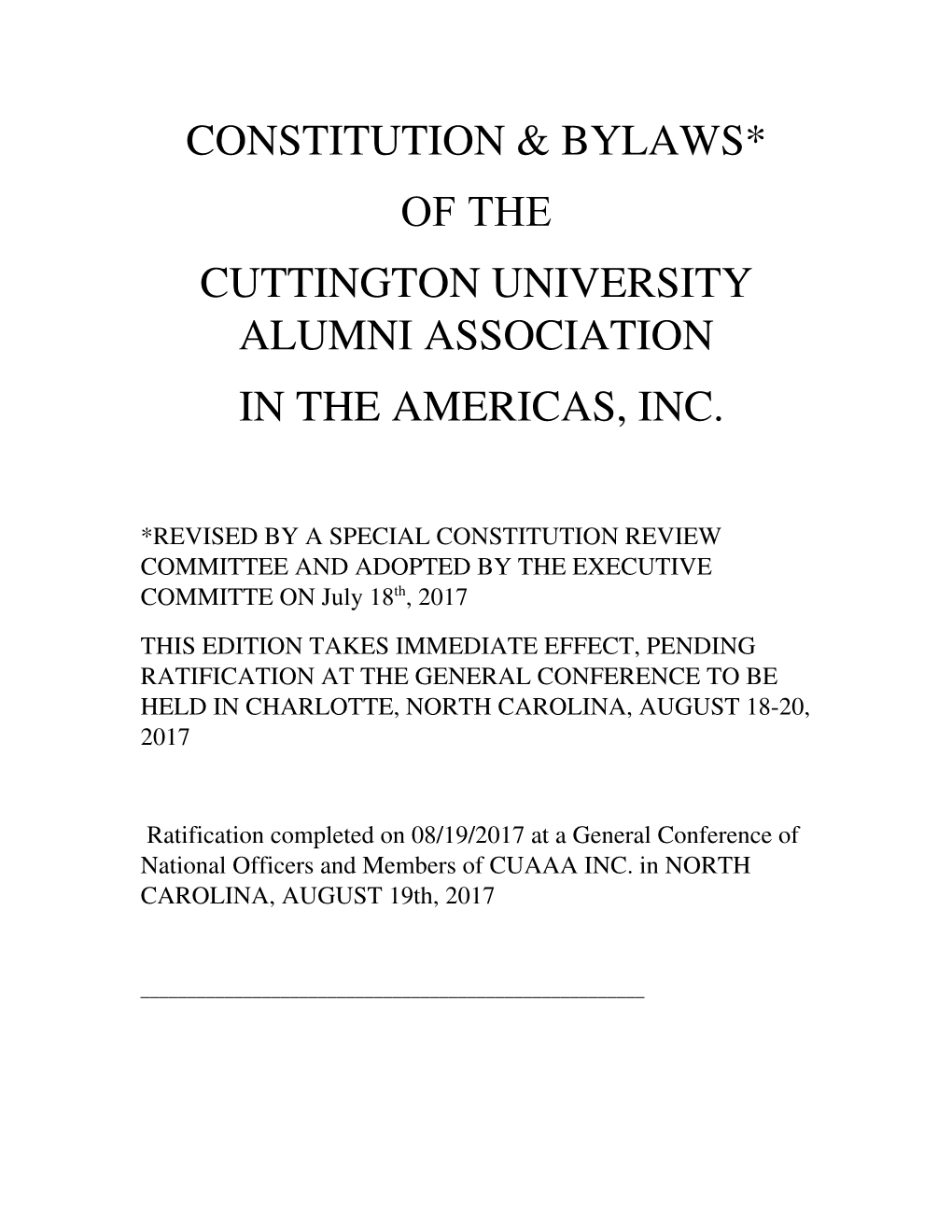 Constitution & Bylaws* of the Cuttington University