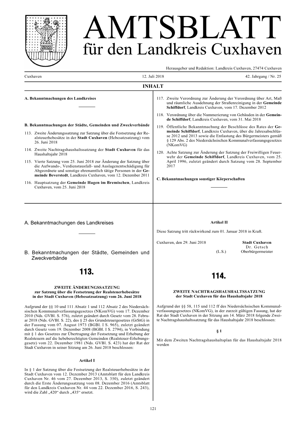 AMTSBLATT Für Den Landkreis Cuxhaven