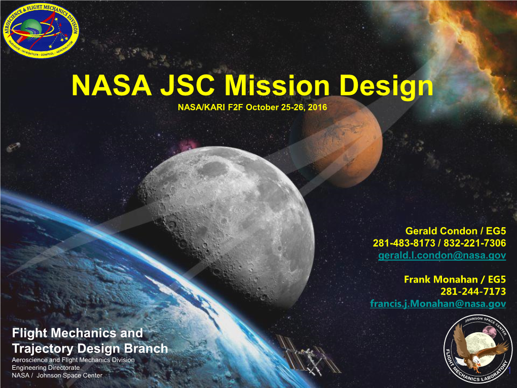 NASA JSC Mission Design NASA/KARI F2F October 25-26, 2016