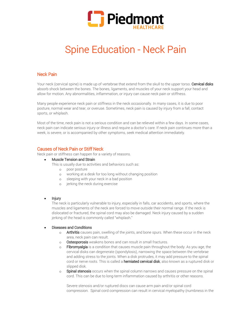 Spine Education - Neck Pain