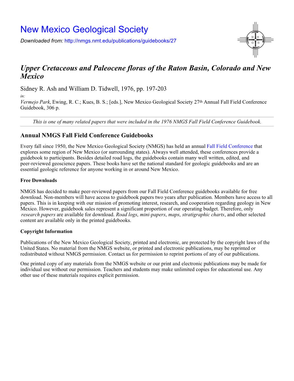 Upper Cretaceous and Paleocene Floras of the Raton Basin, Colorado and New Mexico Sidney R