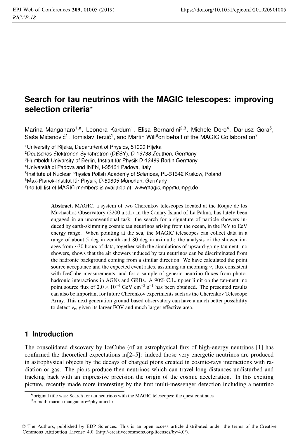 Search for Tau Neutrinos with the MAGIC Telescopes: Improving Selection Criteria?