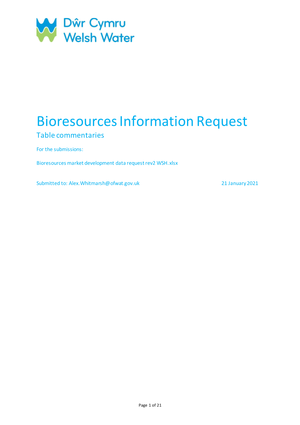 Bioresources Information Request Table Commentaries