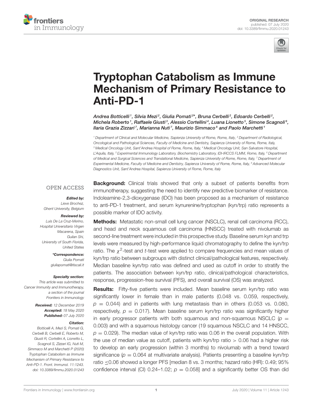 Tryptophan Catabolism As Immune Mechanism of Primary Resistance to Anti-PD-1