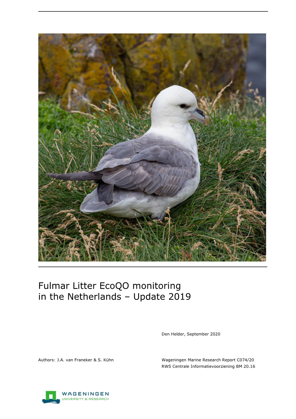 Fulmar Litter Ecoqo Monitoring in the Netherlands – Update 2019